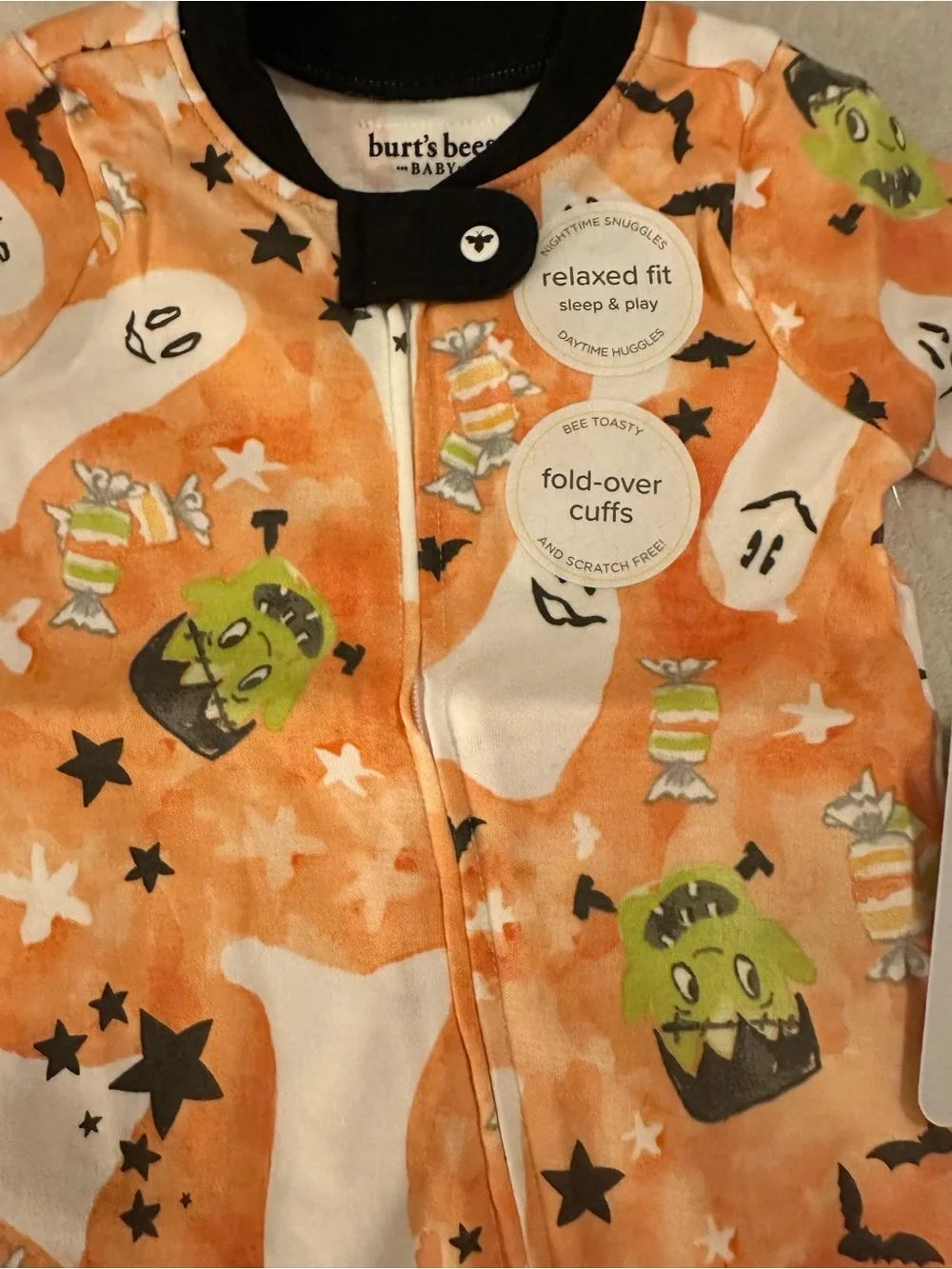 Burt's Bees Orange Halloween Monster & Ghost Footie